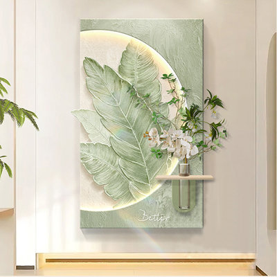 Décoration murale crème grès feuille tropicale avec lumière DEL et tablette d'entrée flottante
