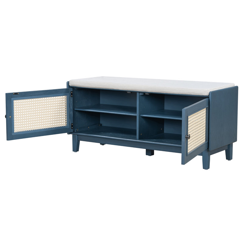 Banc à chaussures, Bleu marine antique / beige