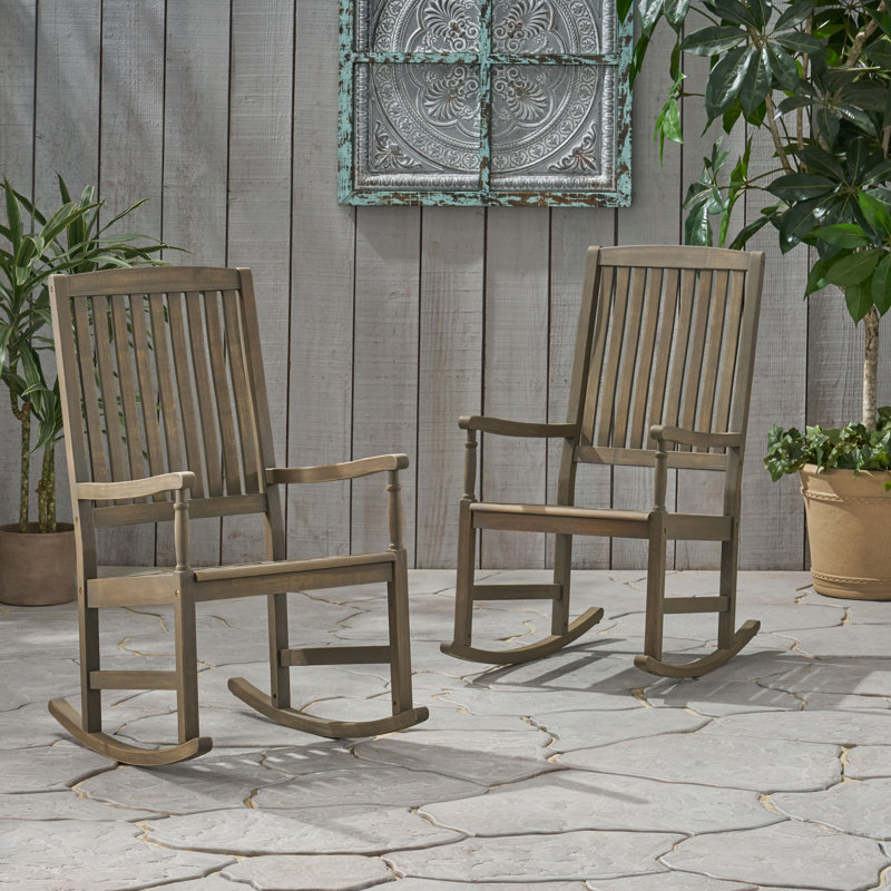 Chaise berçante en bois massif Mccomb, Gris