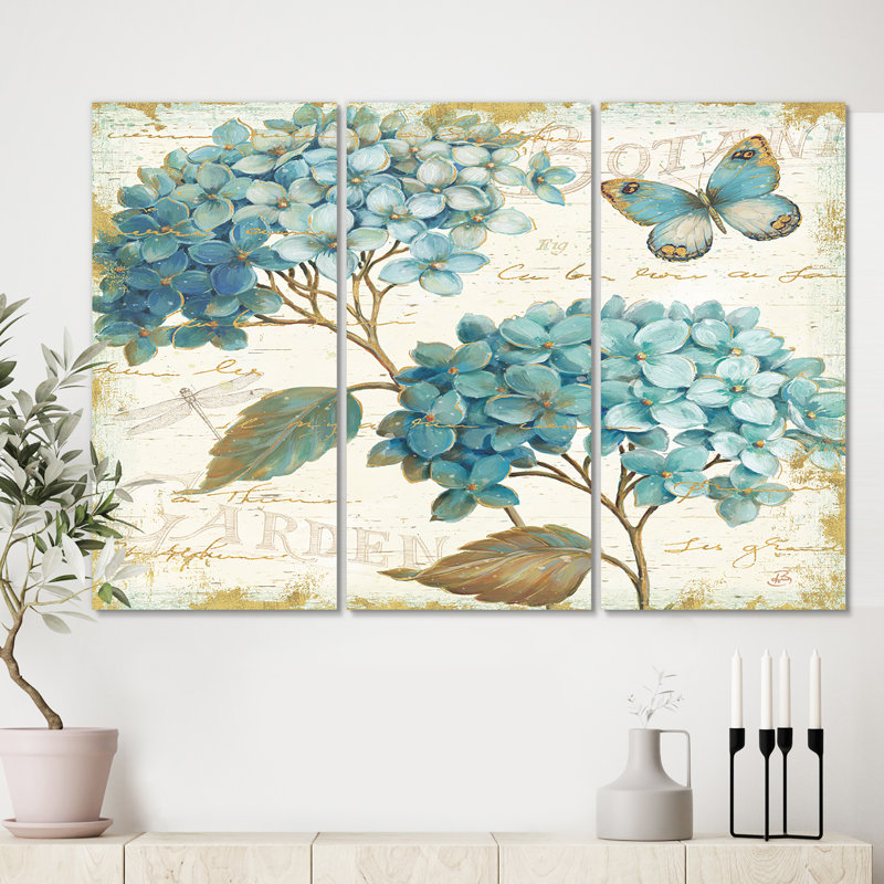 «Farmhouse Butterfly Blue Garden I», 3 pièces, H 32 po x l 48 po x P 1 po