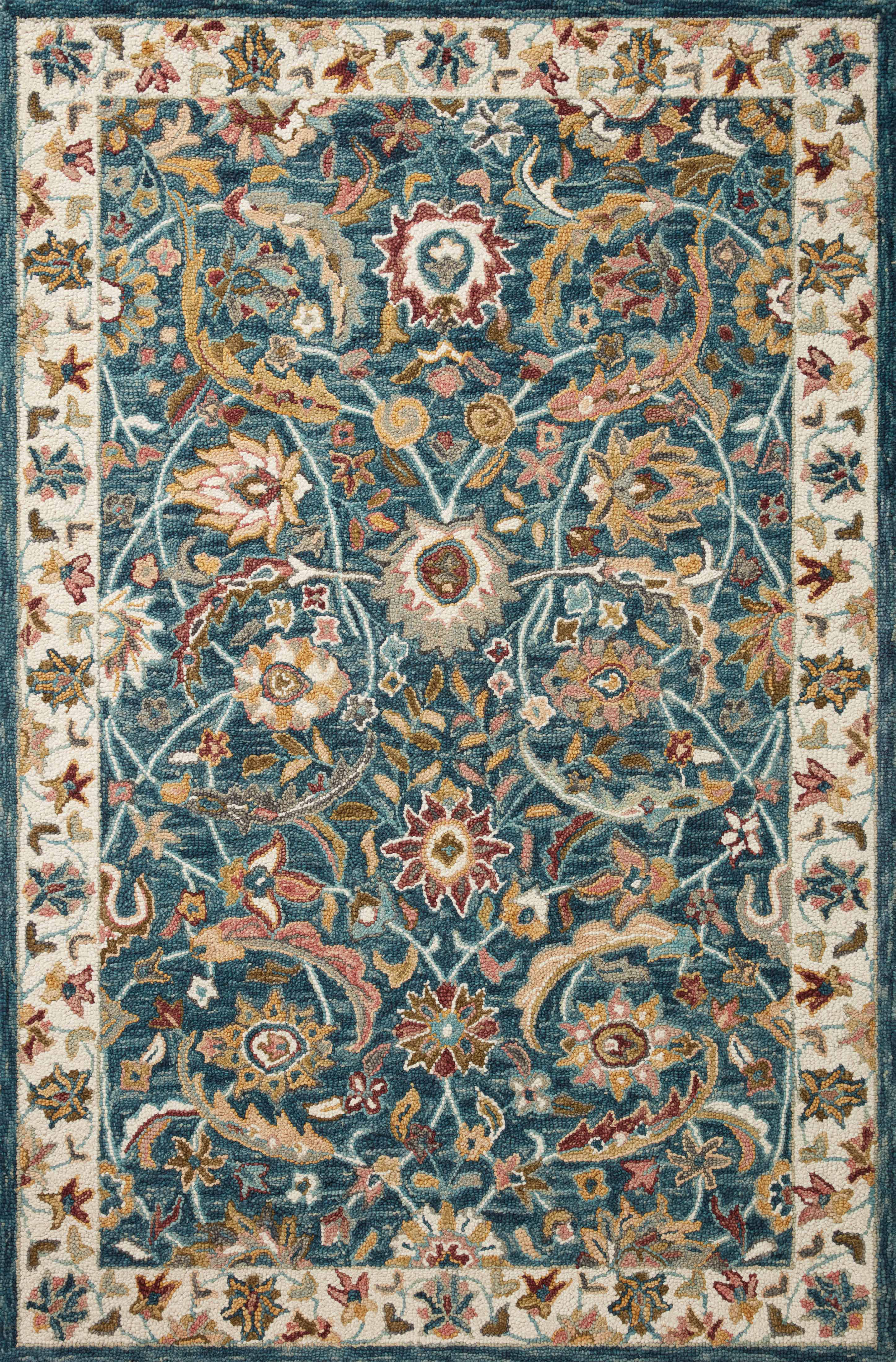 Bungalow Rose Damia Oriental Hand Hooked Wool Area Rug in Ocean/Beige ...