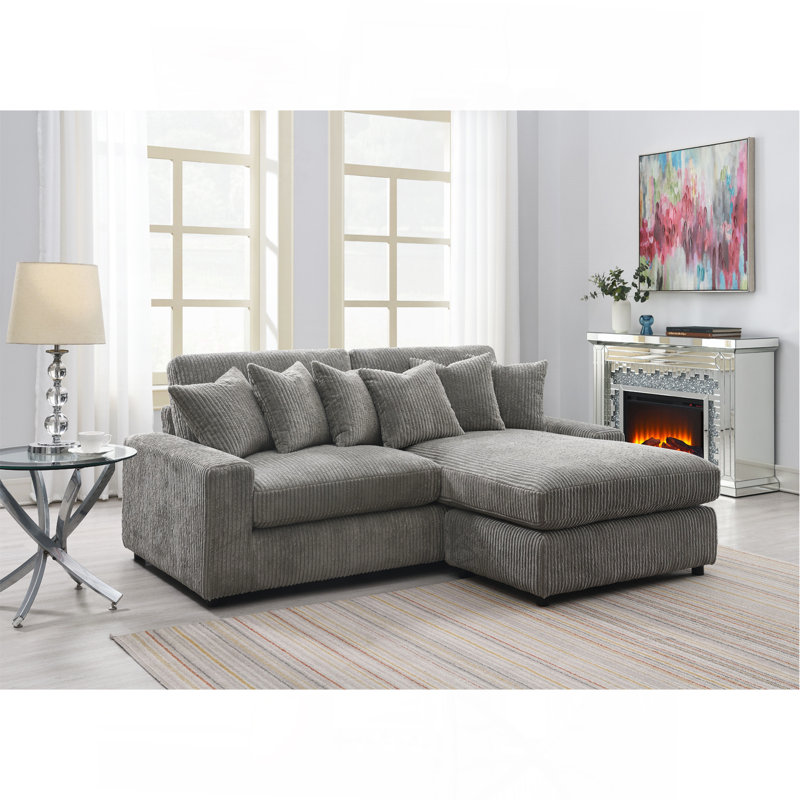 Canapé modulaire réversible en velours côtelé gris avec 6 coussins