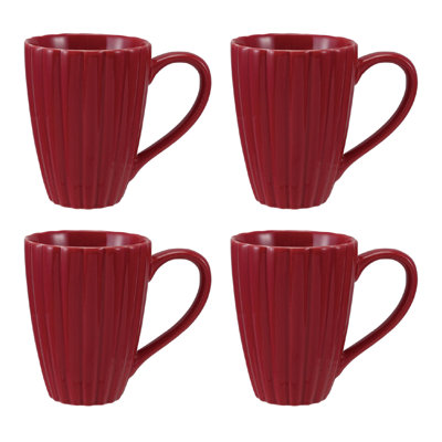 Grande tasse rouge en grès nervuré réactive