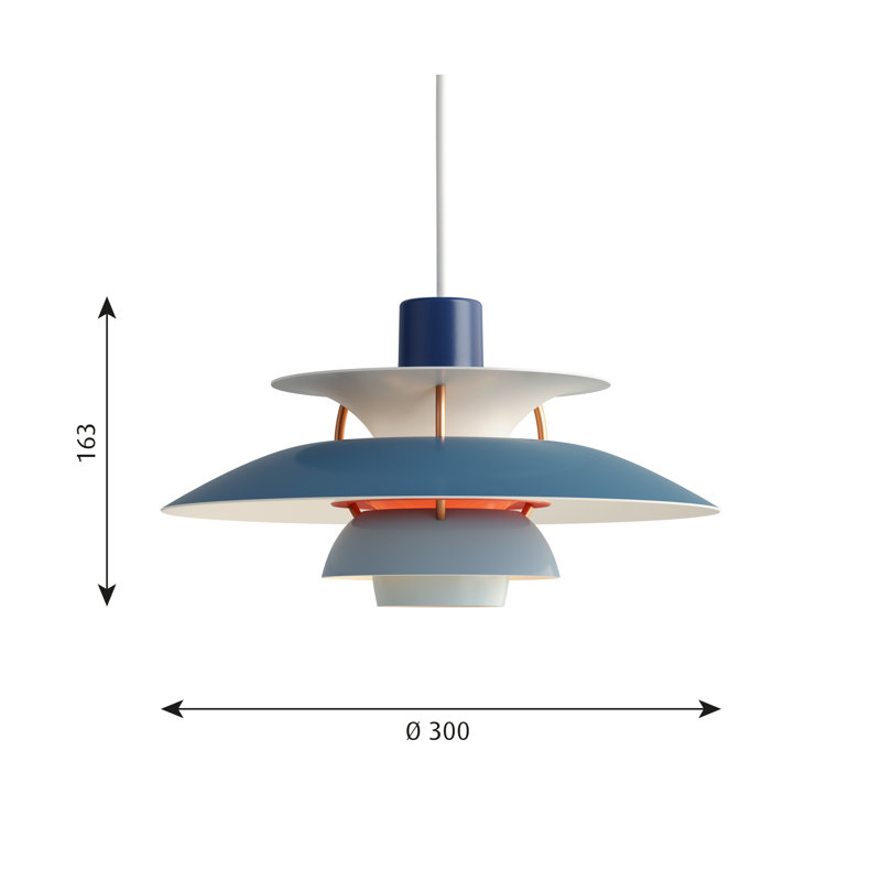 PH 5 1 - Light Pendant, Hues of Blue, 6.4" H x 11.8" W x 11.8" D