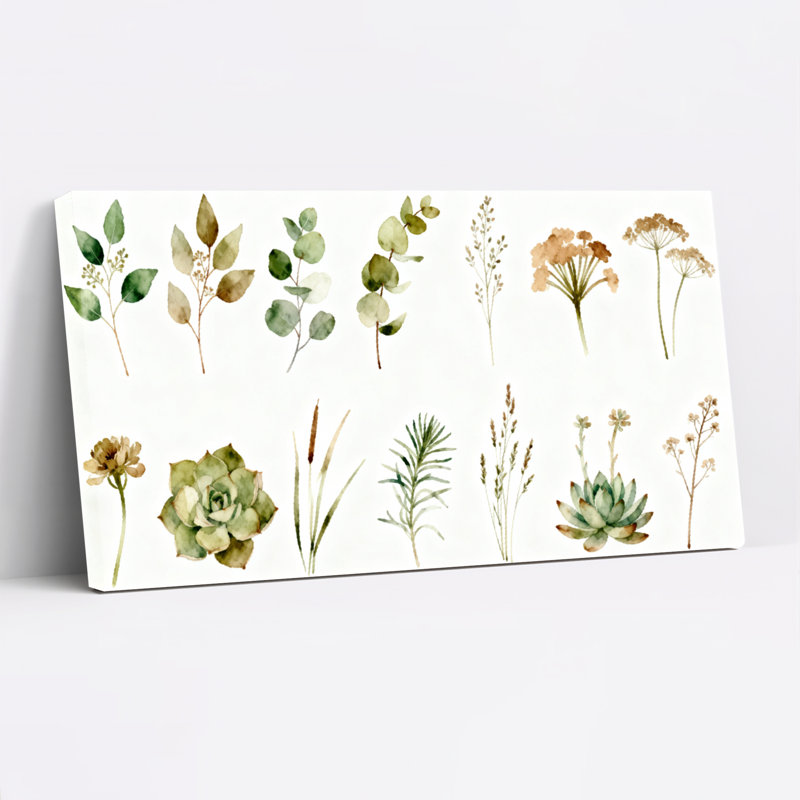 «Botanical Watercolor», ensemble de 1 reproduction d'art sur toile tendue, H 24 po x l 48 po