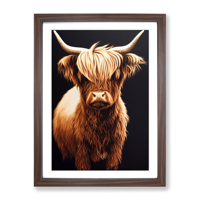 Splendid Highland Cow - Framed Print, 64cm H x 46cm W x 2cm D, Walnut