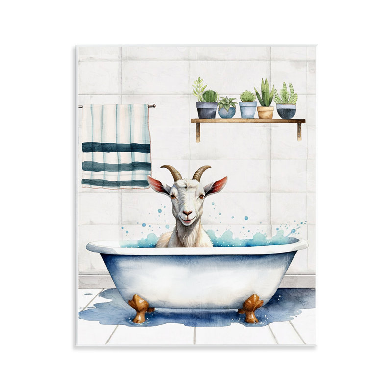 «Goat Bathtime Suds», art mural sur bois par Kim Allen