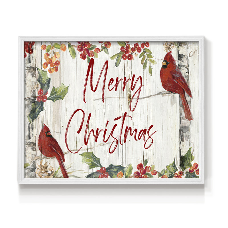 «Merry Christmas Cardinals», impression encadrée, Blanc