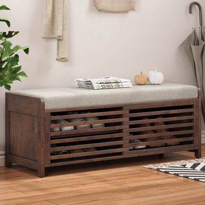 43" Distressed Shutter Storage Bench, Entryway Storage with Storage