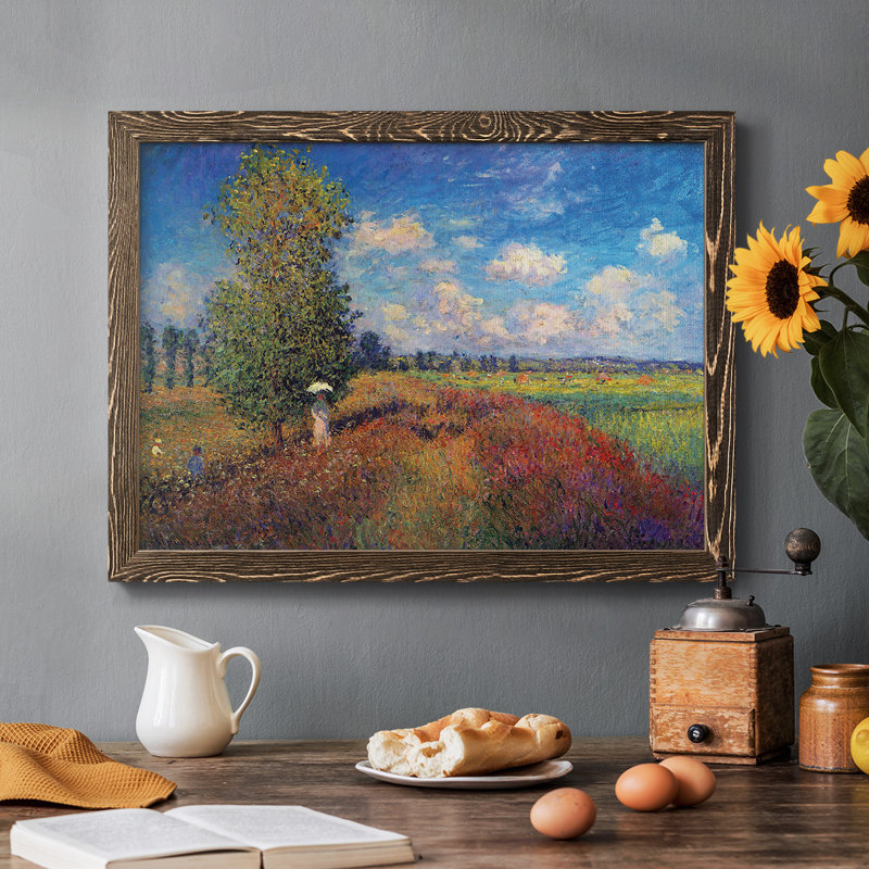 «Poppy Field In Summer» par Monet, reproduction d'art sur toile, Cadre noyer, H 22 po x l 32 po x P 1,5 po