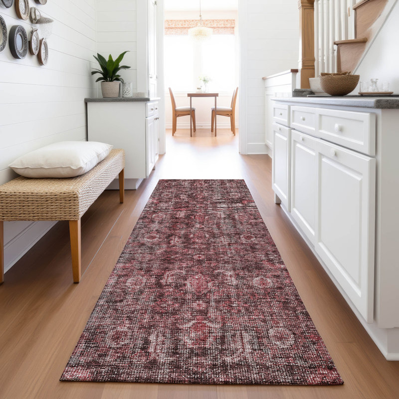 Premium Machine Washable Ducote AMF1145 Damask Rug, Runner 2'3" x 7'6"