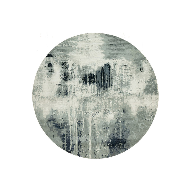 Tapis rond noir en laine et en soie noué à la main 12 pi x 12 pi Obsidian F31FC37F1C3D49249114B68EC07B7262