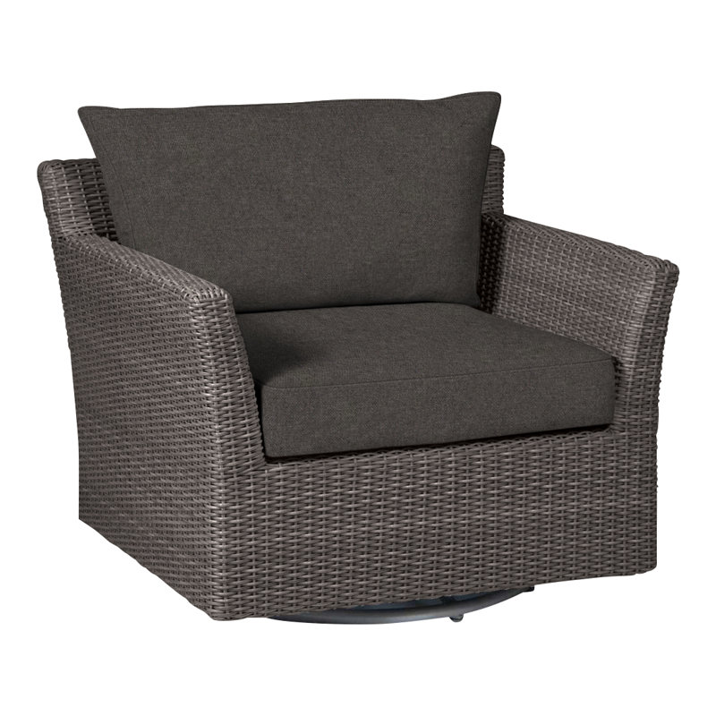 Outdoor Club Glider Wicker Chair with Cushions, Rollo Lace InsideOut® Linen, No Welt, Black Walnut
