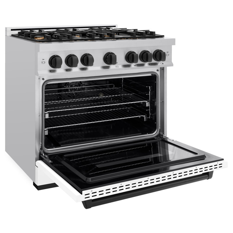 ZLINE Autograph 36" Classic Dual Fuel Range w/ Black Door & Gold Accents, White/Black