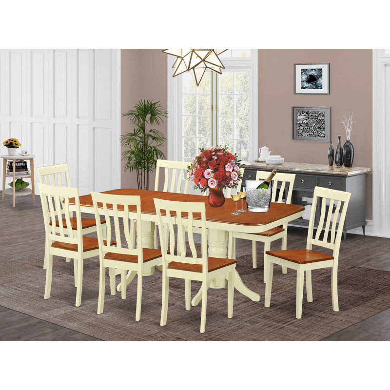 Ensemble de table de salle à manger 9 pièces comprenant une table de cuisine rectangulaire avec rallonge papillon et 8 chaises de salle à manger, babeurre et cerise
