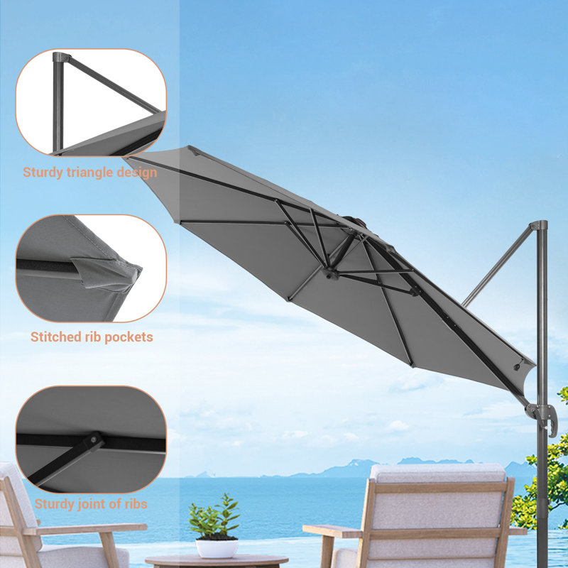 Parasol en porte-à-faux 132 po Rocca, Gris