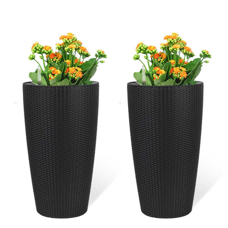 2 Large 22 - Inch Faux Planters With Water Level Monitor And Automatic Watering Feature For Indoor Outdoor Spaces Such As Porch Auto Use In Patio Garden