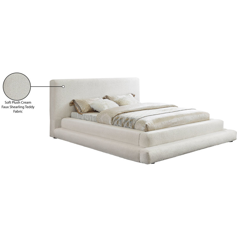 Hoffarth Upholstered Platform Bed, Queen, Cream Faux Shearling Teddy Fabric