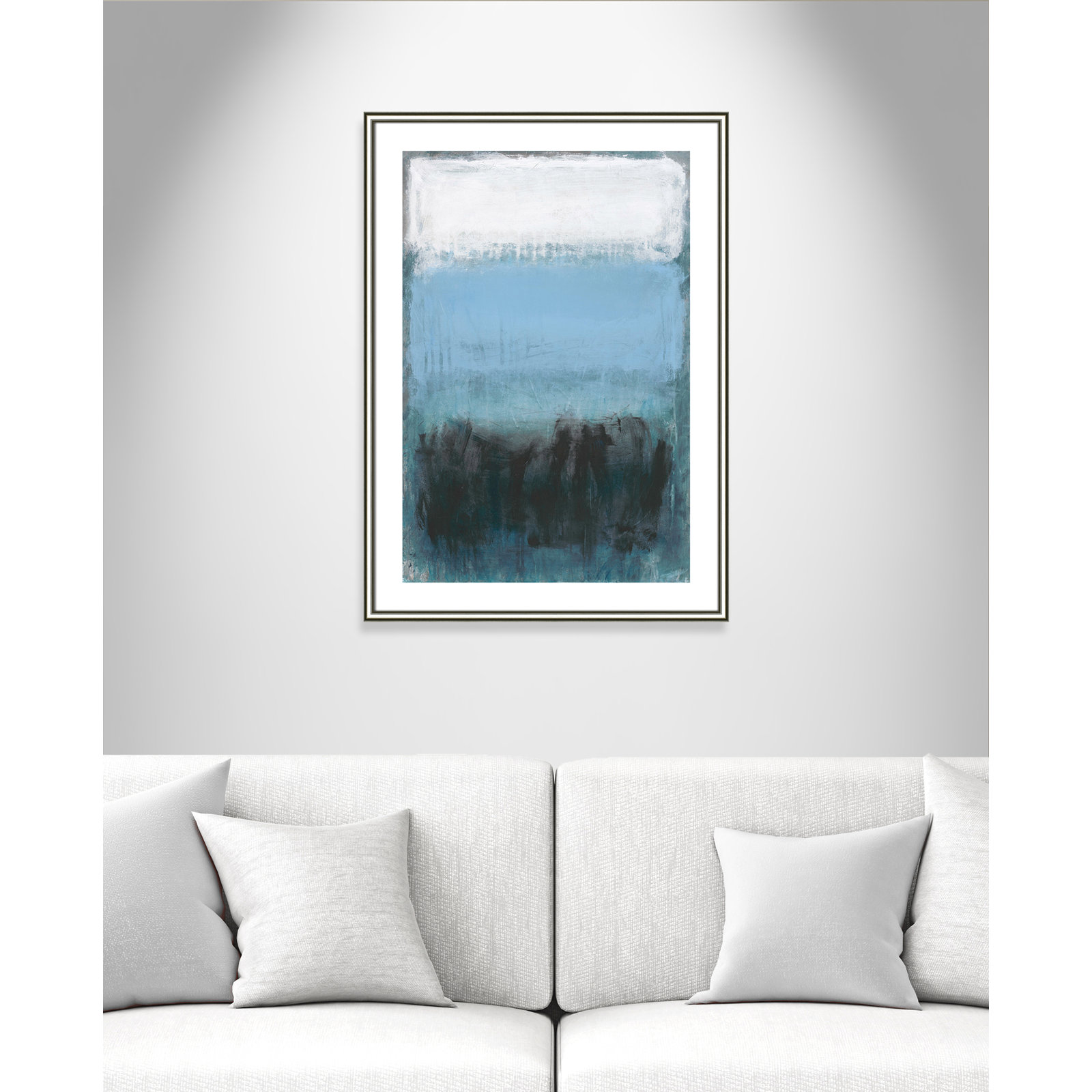 Arboles "Coastal Nightfall" Painting by Filippo Ioco, 35.5" H x 25.5" W x 0.875" D, Silver Framed Paper, White