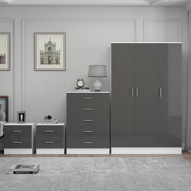 Eva Piece Bedroom Set, Grey Gloss / Matt White