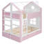 Lit superposé double avec tiroirs et tablettes de rangement, structure moderne en bois bicolore avec bande lumineuse à DEL, blanc et rose-1157206999