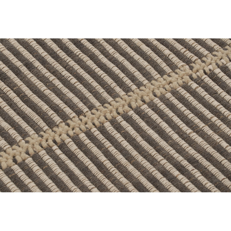 Rug & Kilim’S Accent Kilim With Textural Gray And White Stripes, Cream Accent
