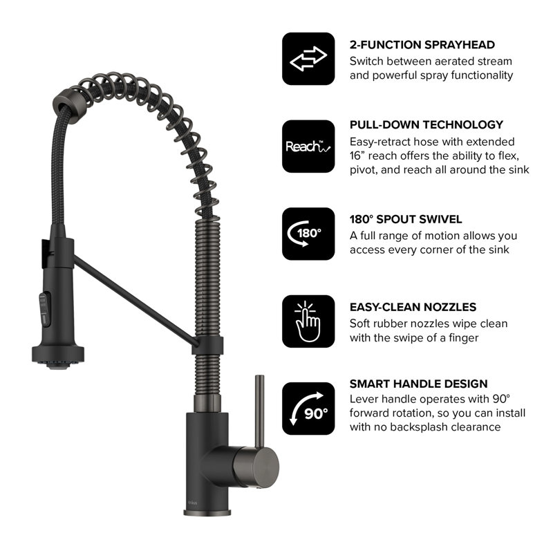 Single Handle Kitchen Faucet 2-Function Sprayer Pull Down Kitchen Faucet, Matte Black/Black Stainless