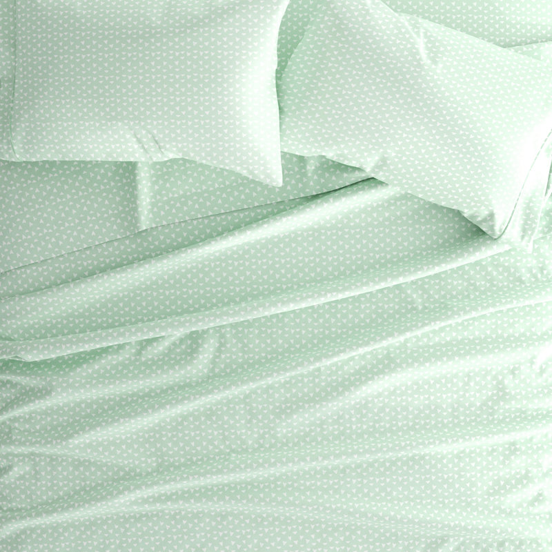 Jade and White Geometric Print Queen Bed Sheet Set