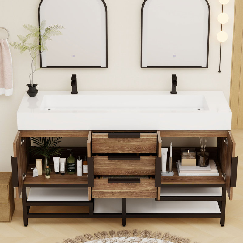 Meuble-lavabo sur pied simple 60 po Jessica, Chêne naturel