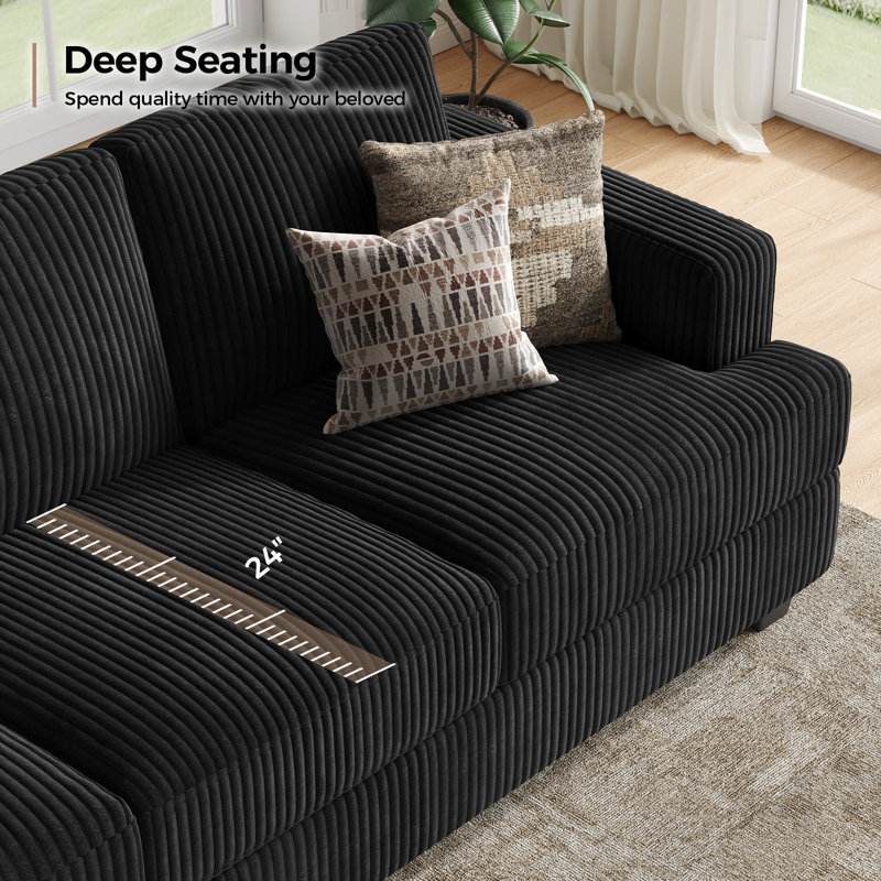 89 Inch Sofa Couch, Fabric 3 Seater Sofa for Living Room Apartment Office, Black Corduroy
