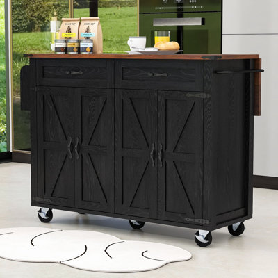Helmut Rustic Kitchen Island with Built-In Charging Station and Adjustable Shelves