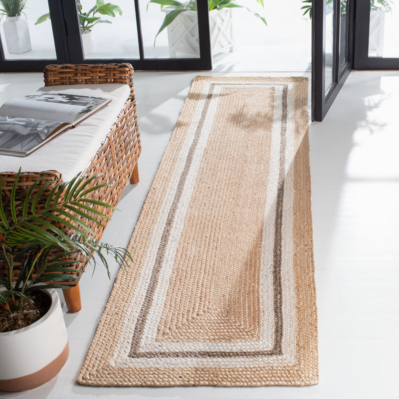 Wingrove Natural Fiber Flat Weave Jute And Cotton With Latex Geometric Rug, Square 6'