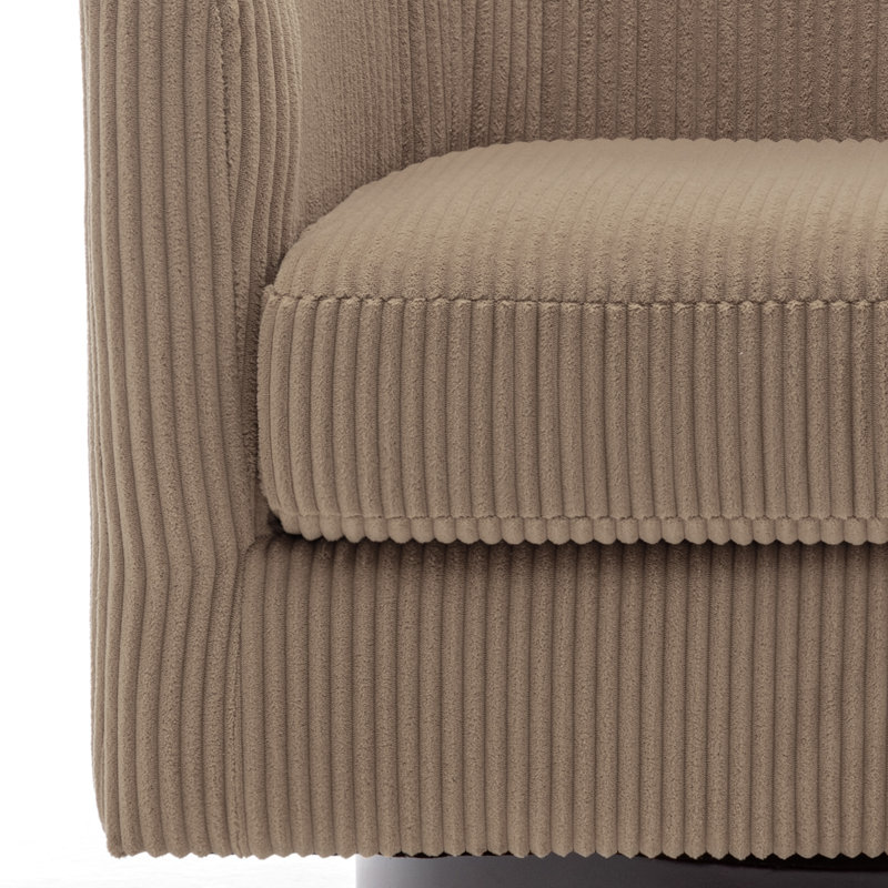 Fauteuil demi-tonneau pivotant en velours côtelé avec base en bois massif Applewold, Velours côtelé chameau