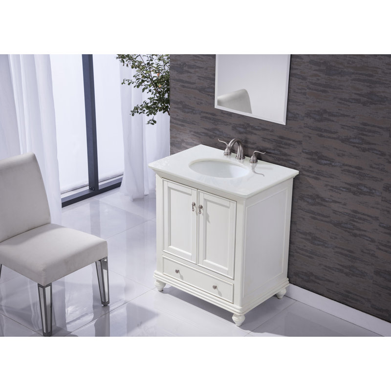 Otto 30'' Single Bathroom Vanity with Top, Antique White, Black
