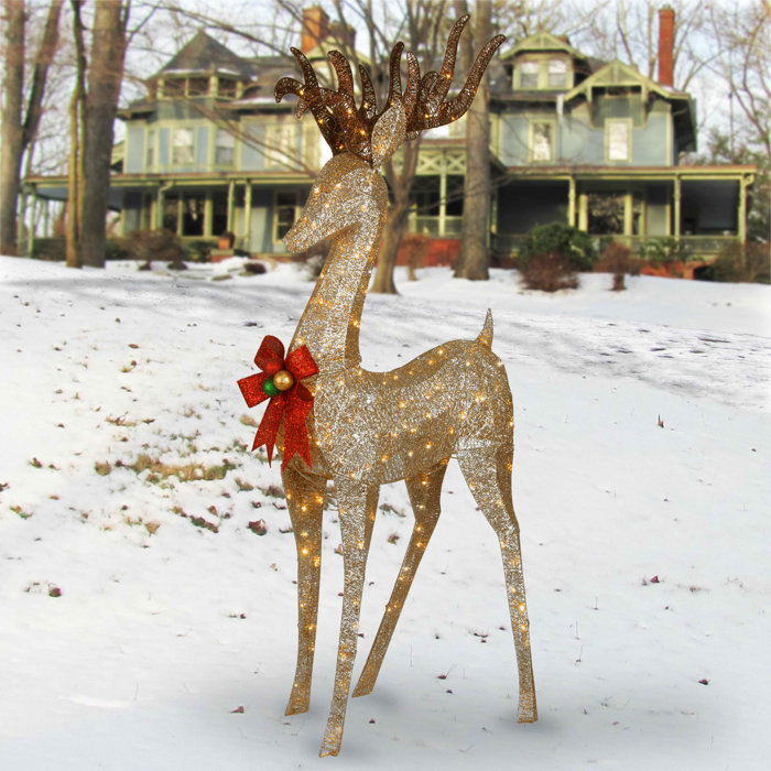 The Holiday Aisle® Pre-Lit Crystal Champagne Standing Buck Lighted ...