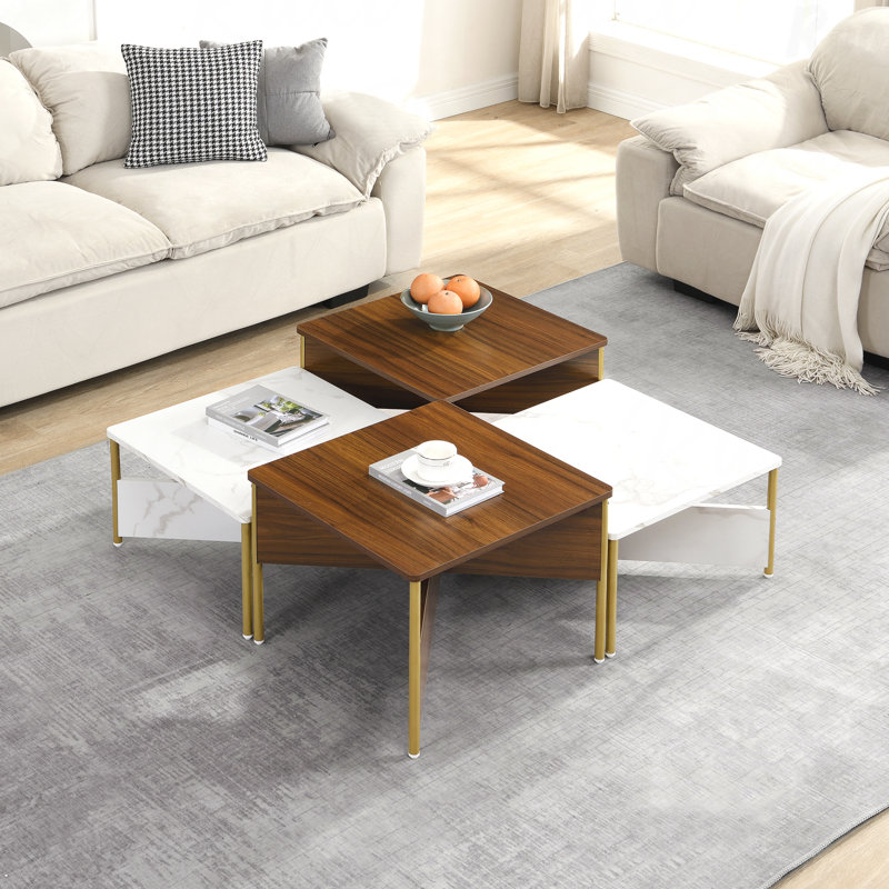 Ensemble de 4 tables basses gigognes Modern Mid Century Modern Square Free Shape, Noir / blanc