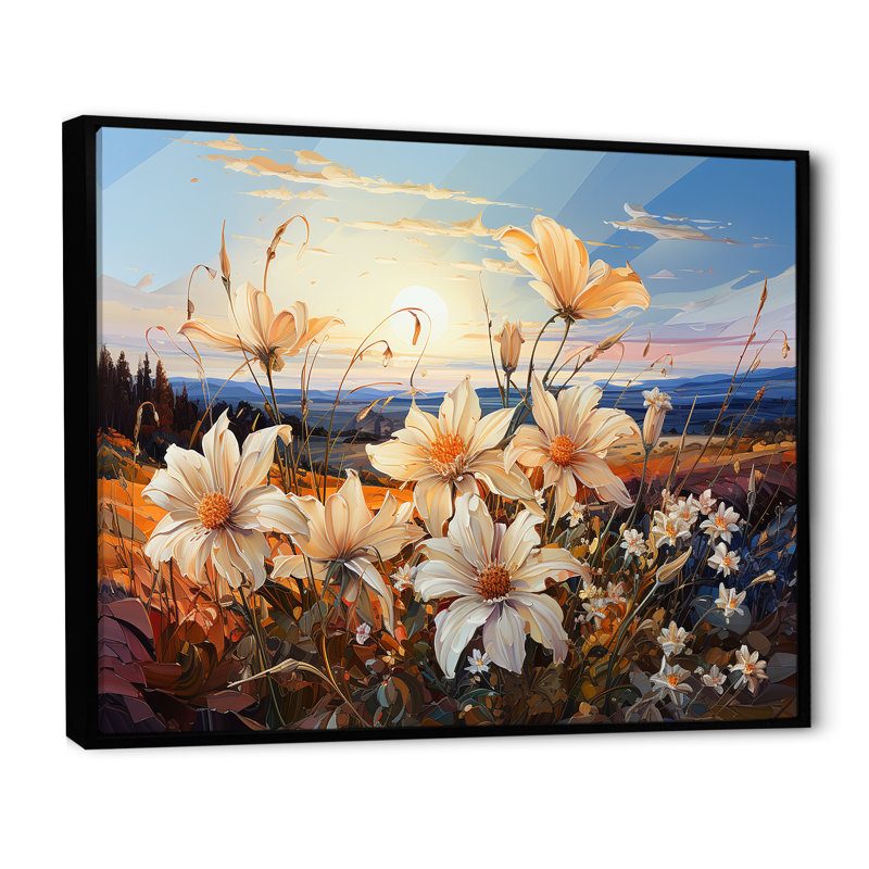 Beautily Lilies Field On Mountains I sur impression sur toile, H 30 po x l 40 po x P 1,5 po, Cadre flottant noir