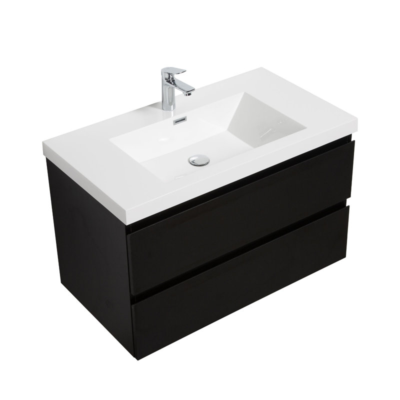 36" Wide Wall-Mounted Bathroom Vanity Set with Integrated Single Sink