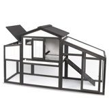 65"L Chicken Coop with Run, Wooden Hen House with Nesting Box, UV Panel