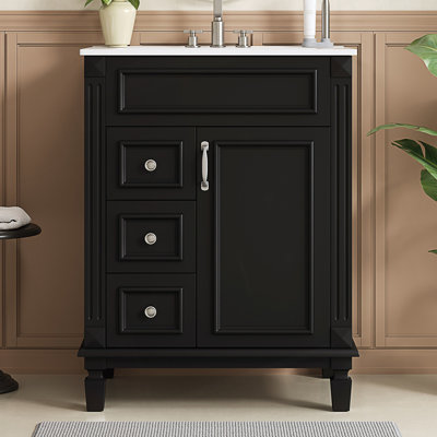 Meuble-lavabo de salle de bain avec lavabo en céramique, armoire moderne avec 2 tiroirs et tablette réglable