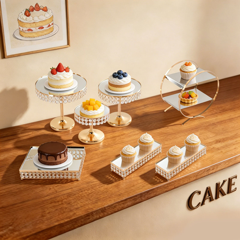 Ensemble de 7 présentoirs à gâteaux en métal pour cupcakes et desserts, idéal pour les mariages, anniversaires, fêtes et décoration intérieure.