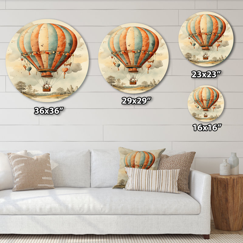 «Classic Classic Hot Air Balloon Charm I - Transport», art mural rond en métal, H 36 po x l 36 po