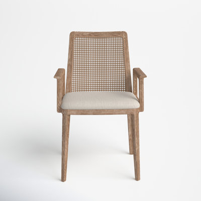Pennington 18.5"" D x 23"" W x 33.9"" H Wood with Cream Fabric Seat and Cane Back Arm Chair -  Joss & Main, 42B022D38C1740F1B34BA45C834A1621