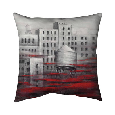 Gray City with Red Clouds Throw Pillow | Living Room Decor