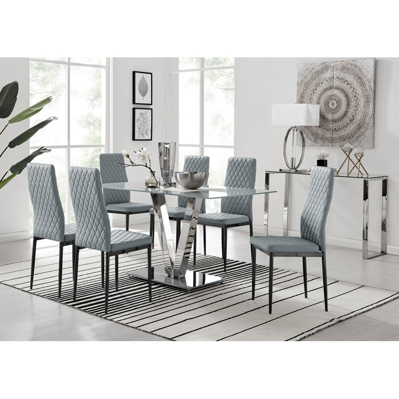 Eubanks 6 - Person Dining Set, Grey, Grey/Black