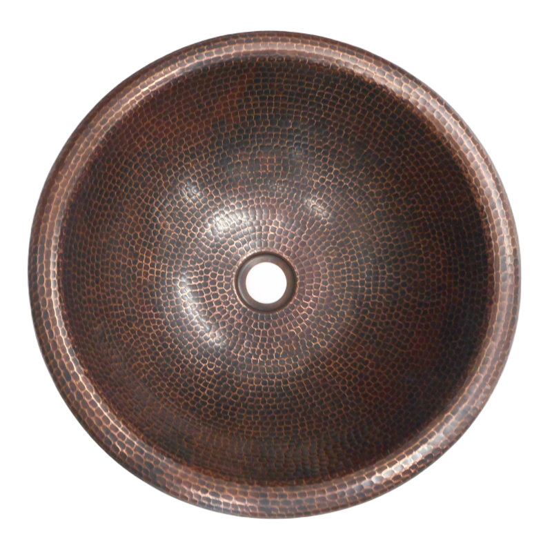 15" Rustic Round Copper Bathroom Sink, Aged Copper