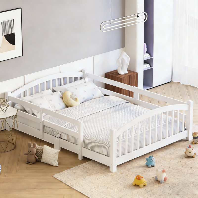 Lit bas Montessori avec rails de sécurité et tête de lit, Simple, Blanc