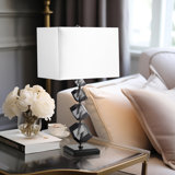 Modern Neutral Crystal Geo Table Lamp, Black Finish Crystal - 13" x 8" x 23"