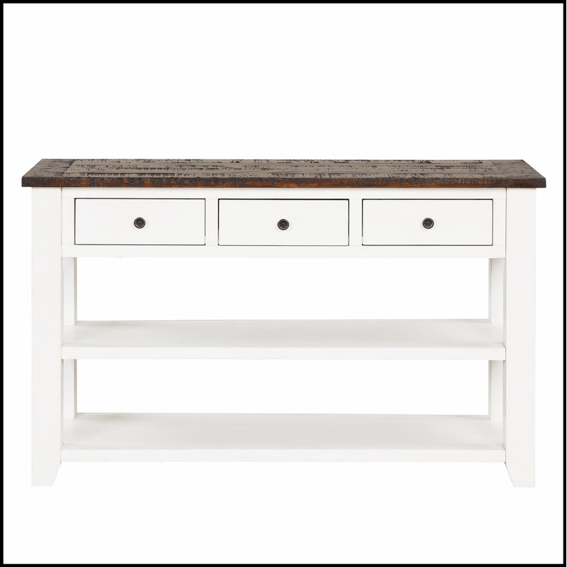 Console 48 po en bois de pin massif avec 3 tiroirs de rangement, parfaite pour les vestibules modernes et les salons, Brun