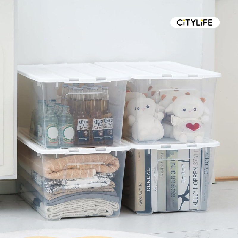 Ensemble de 4 bacs de rangement transparents 54 qt avec couvercle empilable
